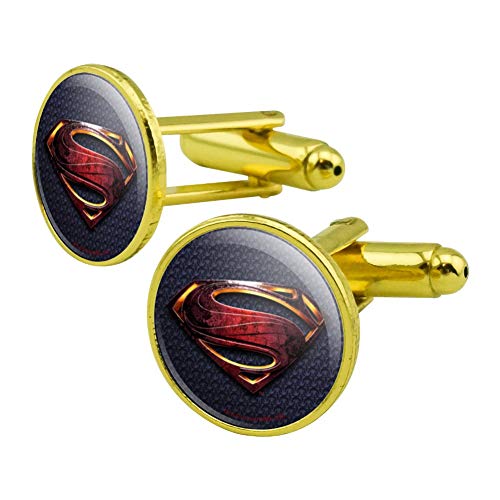 GRAPHICS & MORE Justice League Movie Superman Logo Round Cufflink Set Gold Color