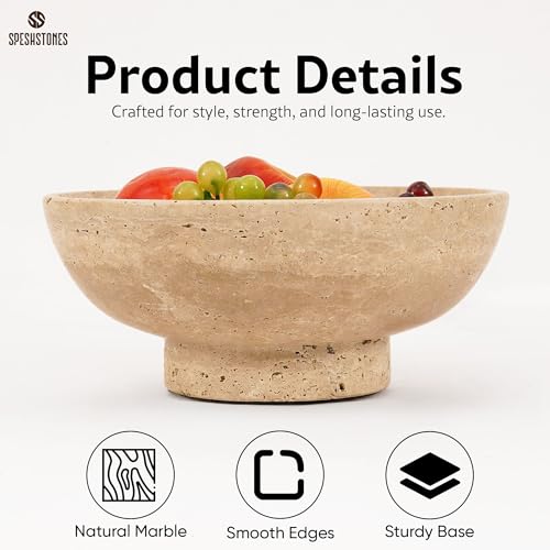 SPESHSTONES Obstschale aus Marmor 25,4 cm – handgefertigte dekorative Servierschale aus Travertin für Küche, Esszimmer oder Couchtisch, ideal für Obst und Snacks (Travertine)