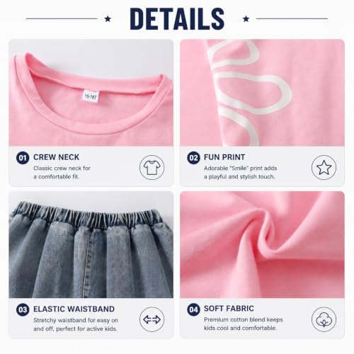 Image of Tween Girls Clothes 2 Piece Long Sleeve Top + Denim Cargo Pants, Teen Girls Fall Clothing Set, Sizes 7-16 Years