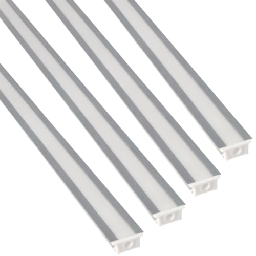 Jandei – 4 x 1 Metro de Perfiles Aluminio Gris para Empotrar Tiras LED, Difusor Semitransparente, Tapas Finales, Clips de Montaje. Instalación en Pared, Techo, Mueble – para Tiras Ancho 8mm