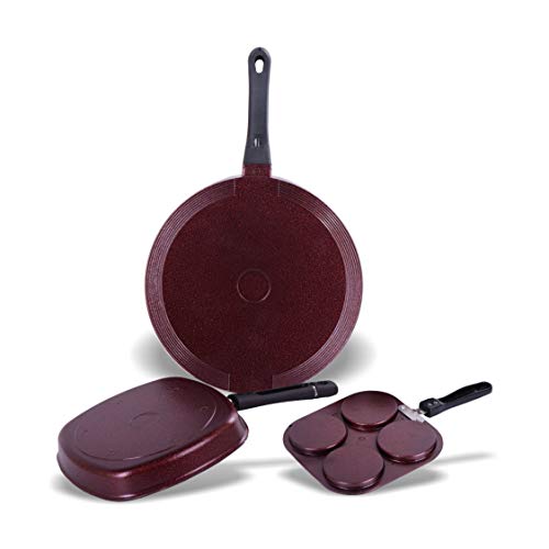 Image of Sumeet Nonstick Granite Finish DOROTHY cookware set (Grill Pan 22cm Dia + Mini Multi Snack Maker - 4 Cavity - 19.5cm Dia + Tawa 30.5cm Dia)