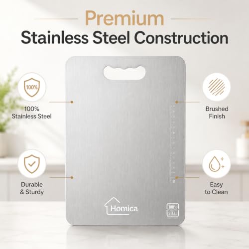 Image of Steel Chopping Board for Kitchen | Heavy-Duty Stainless Steel Kitchen Cutting Board | for Vegetables, Fruits, Meat & Fish | Anti-Skid, Food Safe & Rust Resistant Size 31 * 21 CM