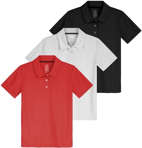 Image of 3 Pack Girls' Mesh Polo Shirts Short Sleeve Collared School Uniform Tops | Sizes 4-18, Quick Dry Performance Knit, Easy Care Everyday, Back To Class Ready, Plain Smart Collar, Golf