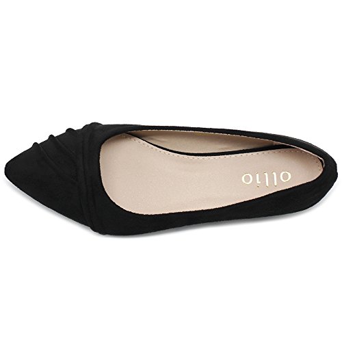 Ollio Women's Shoe Ballet Dress Faux Suede Pleated Pointed Toe Flat 1Bn1833 (7.5 B(M) Us, Black) #TOP5
