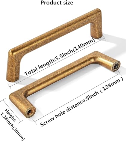 SYZOW 6 Pack Antique Brass Cabinet Handles Modern Handles Furniture Handles, 128mm Hole Spacing Door Handles - Image 2