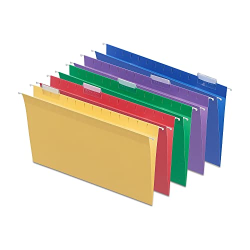 Staples Heavy Duty Hanging File Folders - Legal Size, 1/5-Cut Tabs, Assorted Colors, Tear-Resistant...