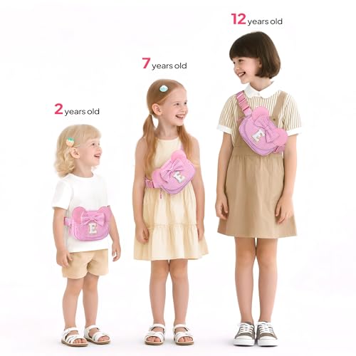 Image of Birthday Gifts for Kid Girl Initial Crossbody Belt Bag Purse Pink A | Birthday Gift for 4 5 6 7 8 9 10 11 12 Year Old Girls Kids, Initial Crossbody Bag, Letter Belt Bag, Sling Bags Girls Purse