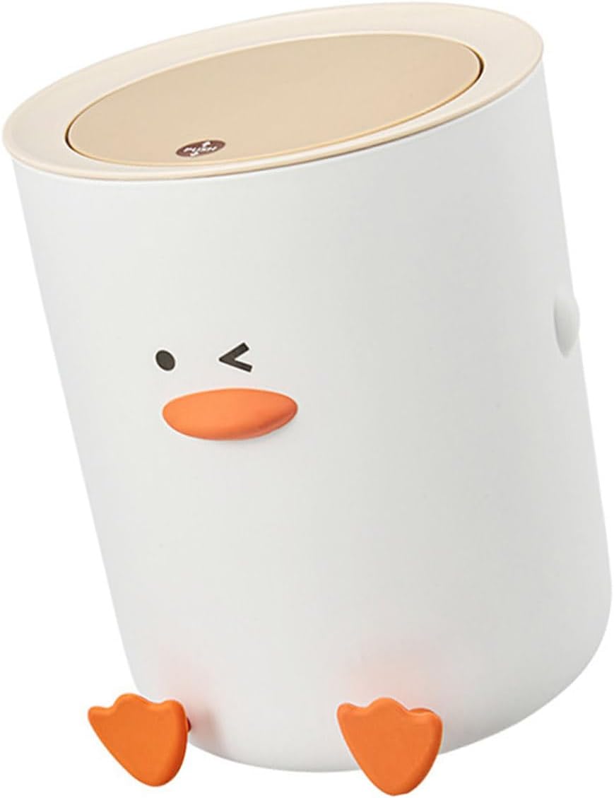 Desk Trash Can, Little Wastebasket Cute Tiny Countertop Garbage Can with Flip Lid, Mini Plastic Desktop Bin, Duck Style
