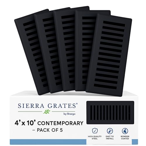 Sierra Grates Precision Flow 4 x 10 Steel Floor Register - Contemporary Design Textured Black - Premium Home Vent Covers Durable & Decorative-Case of 5