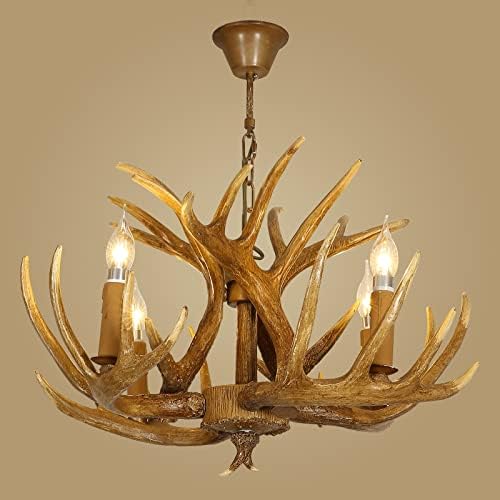 ZHUYILONG Antler Chandelier 4 Light Deer Antlers Chandelier Lighting, Small Rustic Country Style Antler Chandeliers, Vintage Antler Light Fixtures for Kitchen Island, Living Room, (7 Antlers)