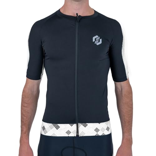 SLS3 Pro Triathlon Top - Camiseta de triatlón para hombre, manga corta, ligera, con bolsillo trasero, Blanco, L