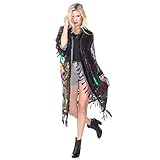 Aris A women Silk Velvet Burnout Floral Print with Handbeads Duster Kimono