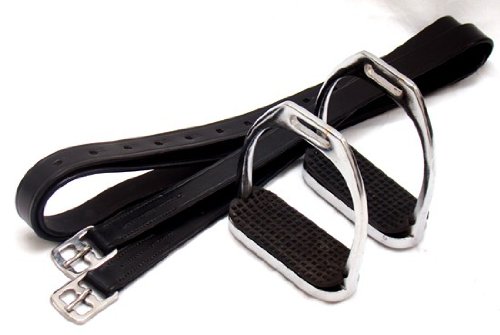 A&M Reitsport Steigbügelriemen aus Leder + Steigbügel Schwarz mit gummierte Trittfläche NEU, Größe:150 Cover