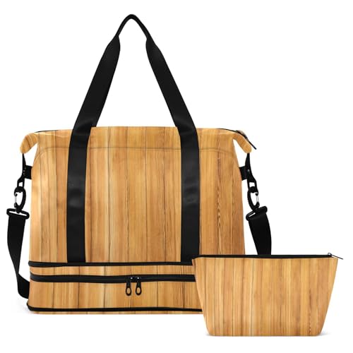 Brown Wood Grain Gym Bag Sports Duffel Bags with Toiletry Bag for Gym Waterproof2