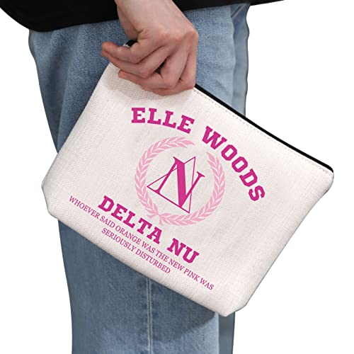 G2Tup Law Movie Inspired Gift Elle Woods Delta Nu Makeup Bag Elle Woods Fan Cosmetic Bag Bend And Snap Gift Law Gift (Elle Woods Delta Nu White Bag) #TOP1