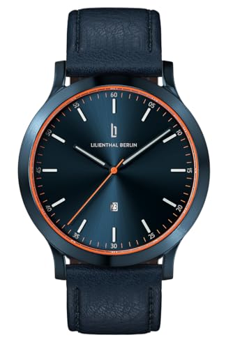 Lilienthal Berlin Herrenuhr Huxley in Dunkelblau Armbanduhr am Lederband aus 316L Chirurgenstahl mit einem Quarzuhrwerk & saphirgehärtetem Mineralglas 40 mm