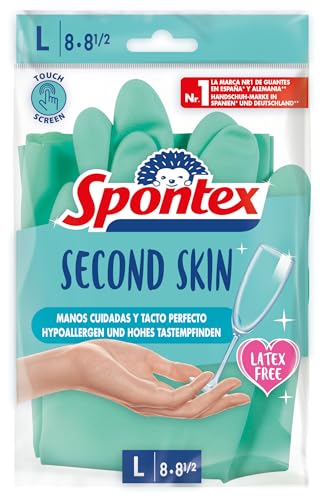 Spontex Second Skin Sensitive Nitrile Gloves With White Tea Extract Size L Turquoise
