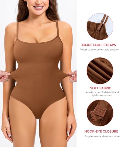 Image of Nebility Shapewear Bodysuits for Women - Tummy Control Square Neck Bodysuit Seamless Full Body Shaper Going Out Top