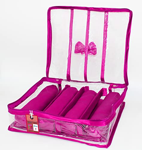 Atorakushonsatin Fabric 4 Rod Bangle Box Organizer For Women Girls Jewellery Pouch Storage Bag Makeup Travel Wardrobe Wedding Set For Bride Purple #TOP1