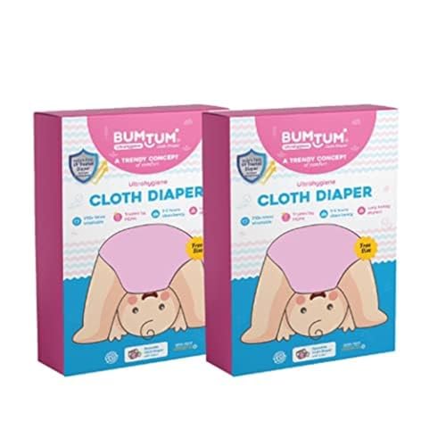 Image of Bumtum Cloth Diapers for Babies 0 to 3 Years | Pack of 2 with Inserts | Reusable Diaper for New Born Baby, Cloth Diapers, 5hrs Absorbency, Freesize, Washable, Cotton, Extra Soft (Pink)