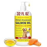 Wild Alaskan Salmon Oil for Dogs & Cats - 32oz Omega 3 Fish Oil with EPA DHA Fatty Acids, Skin & Coat Support, Itchy Relief, Immune & Joint Support, Liquid Food Topper for Heart & Brain Health