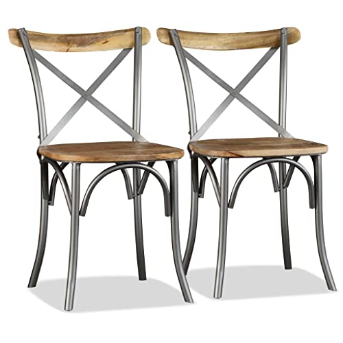 Genérico Sillas de Comedor 6 uds Madera de Mango Respaldo Acero Cruzado,Sillas,Sillas de comedor-274909