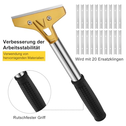 Xialvyu 2 Stück Tapetenentferner Set mit 20 Ersatzklingen und Schutzhülle,4’’ Tapetenschaber mit Gummigriff,Bodenschaber Fensterschaber Farbschaber zum Entfernen Kleber und Etiketten Fensterschaber