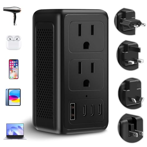 2000W 220V to 110V Voltage Converter US to Europe for Hair Dryer, Converter European Travel Converter Fast Charging, Power Converter Adapter Combo for 200+ Countries