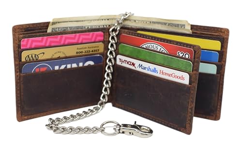 Distressed Vintage Leather Patriot American Flag Wallet -GOD BLESS AMERICA’ RFID Blocking Leather US Flag Men's Bifold Western Style Wallet (Brown with Chain)3