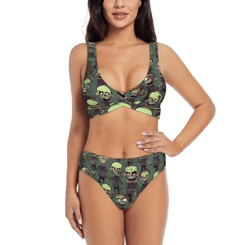 Ensemble de bikini 2 pièces imprimé zombies maillot de bain gainant ventre plat pour femme
