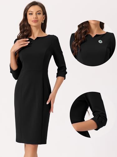 Allegra K Vintage Dress for Women 3/4 Sleeve 2025 Back Slit Bodycon Work Business Sheath Dresses3