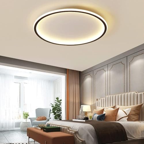 Ventilador de Techo con Control Remoto, atenuador Tricolor, luz Redonda y Delgada, para Dormitorio, Cocina, Escalera, Dormitorio, Negro, 40 cm, 50 cm (tamaño: 50 cm)