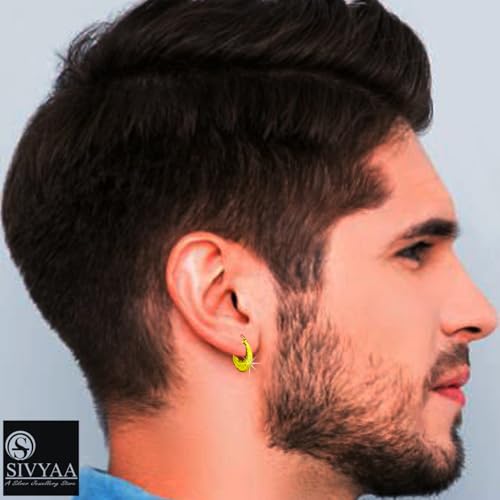 Image of SIVYAA Men's Single Piece Kaju Shape Bali Hoop Earrings | Pure 925 Silver | Size 10 mm to 16 mm | Textured Piercing Ear Ring | Bold Cool Look | Gift Item 4 Men Boys Kids | 6 Month Warranty, 1 Pcs