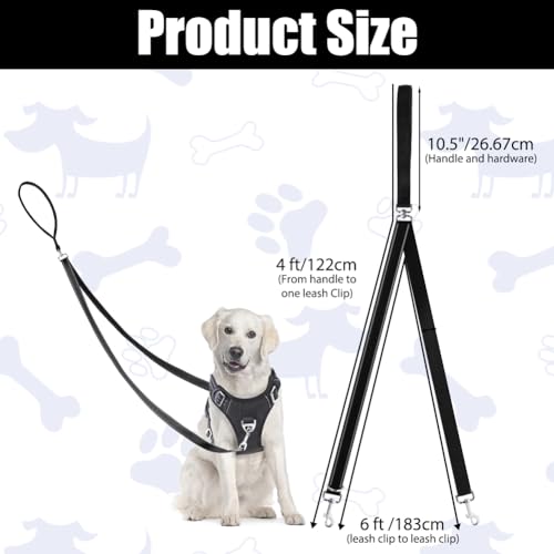 Adiwo Anti Zug Hundegeschirr, Keine Verwicklung Reflektierend Doppelleine, für große mittlere Hunde Anti-Zieh Geschirr Hundeleine, Schwarz