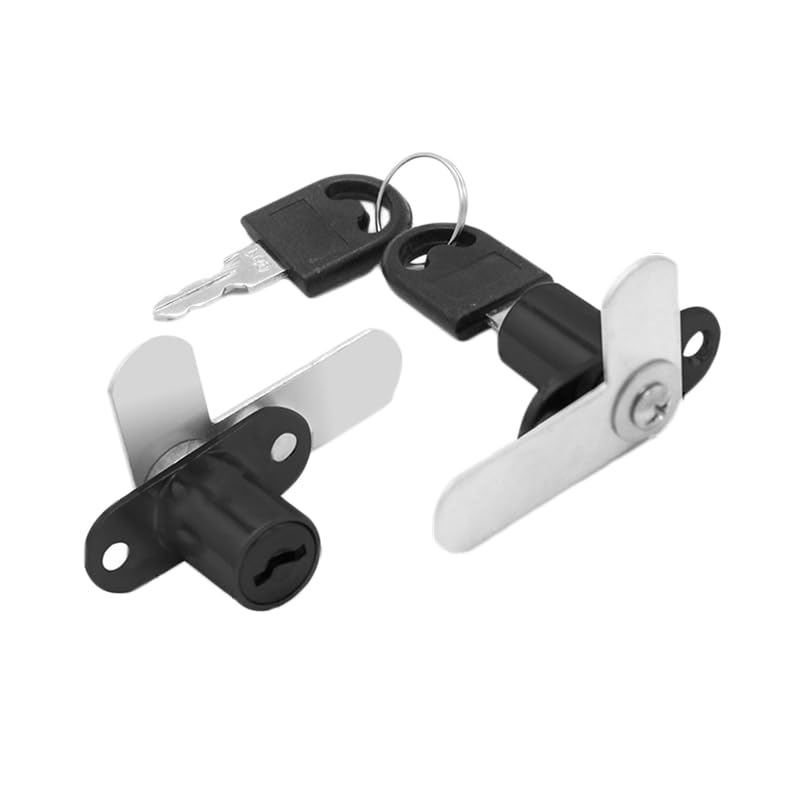 TA-VIGOR 19mm Zinc Alloy Double Door Cabinet Lock with 7-Shaped Locking Rod for Filing Cabinets, Mailboxes and Metal Furniture, Keys Different, Black