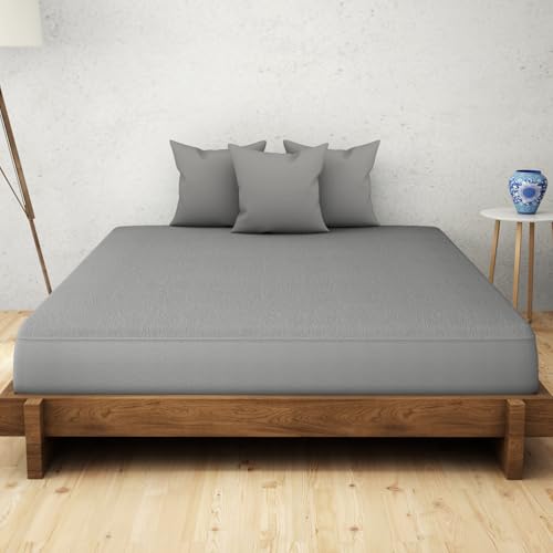 Image of Welspun 100% Waterproof Premium Mattress Protector for Double Bed Queen Size 60x78 Inches| Cotton Feel Mattress Cover | Elastic Fitted | Fits Upto 10 Inch Mattress | Bed Protector Cover (60 inchx78 inch Grey)