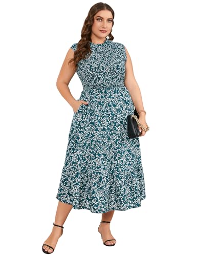 ShopWonder - Vestido midi para mujer, talla grande, manga corta, con ShopWonder - Vestido midi para mujer, talla grande, manga corta, con
