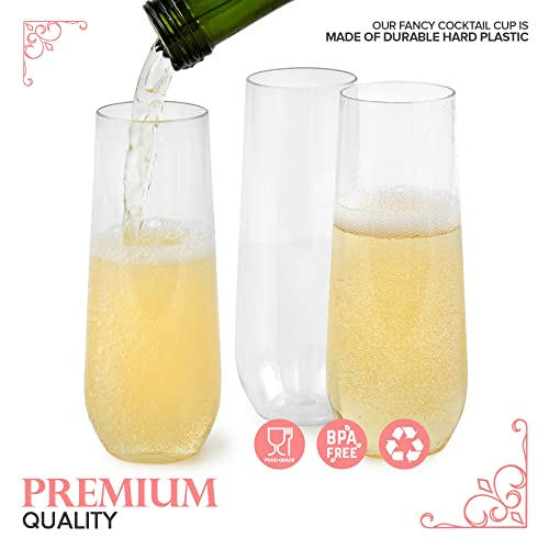 Stock Your Home Plastic Champagne Flutes Disposable, Unbreakable Stemless Mimosa Glasses Bulk For Brunch, Clear Cocktail Cups For Parties, Wine, Wedding Toast, Bridal Shower, 9 Ounce (12 Pack) #TOP2
