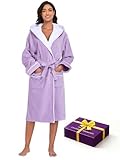 YEAUPE PRO Accappatoio da donna in spugna con cappuccio, cotone 100%, accappatoi per bagno, sauna, nuoto, vestaglia, accappatoio da donna in spugna OEKO-TEX, Bathrobe Women, viola lavanda