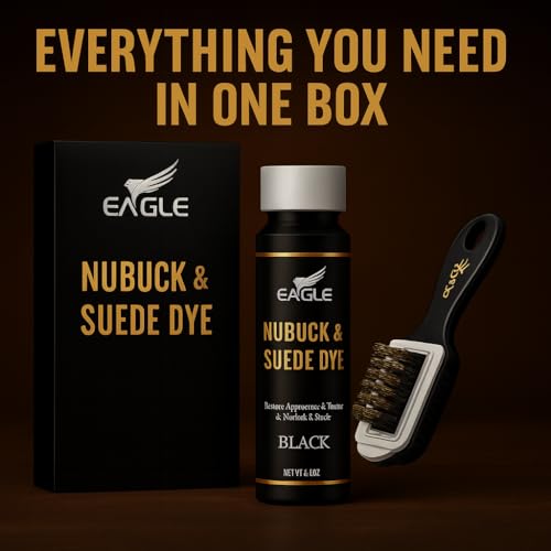 Eagle Nubuck & Suede Dye Black with Applicator & 3-Way Suede Brush - Suede Color Restorer for Shoes, Boots, Jackets, Purses & More - Black Suede Dye & Conditioner2