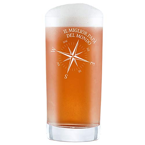 AMAVEL Bicchiere da Birra Artigianale con Incisione Miglior papà del Mondo, Calice per Long Drinks in Vetro, Accessori Decorativi Casa, Festa del papà