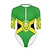 Pugasmiru Jamaica Flag Lion Pattern Deep V Zipper Bathing Suit Women Sexy One Piece Swimsuit Cut Out V Neck High Cut Half Sleeve Fashion Swimwear for Vacation Party
