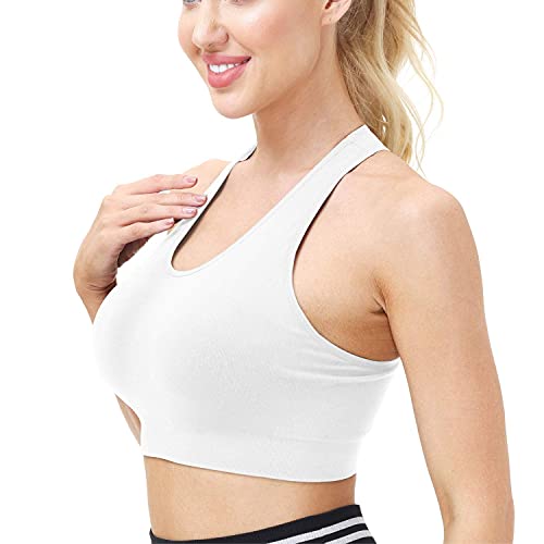 snowhite Women Sports Bra Adjustable Strap Seamless Removable Padded Workout Crop Tank Top for Women,Gym Fitness Workout Running Yoga Bra (M, White)