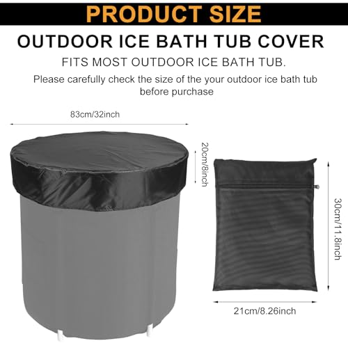 32-inch Oxford Fabric Ice Bath Tub Cover - Waterproof Cold Plunge Drawstring Cover for Sun Protection and Cleanliness (Black) - Image 2