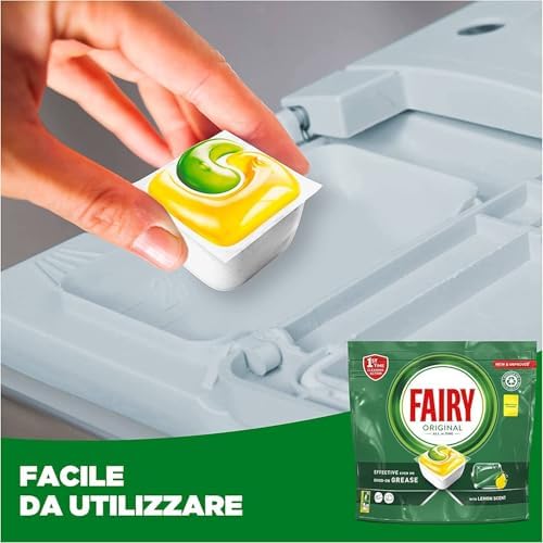 Fairy Original Pastiglie Lavastoviglie, 205 Capsule, Limone, Detersivo Con Azione Pulente Al Primo Lavaggio, Efficace Sul Grasso Incrostato Con Azione Brillante - Immagine 5