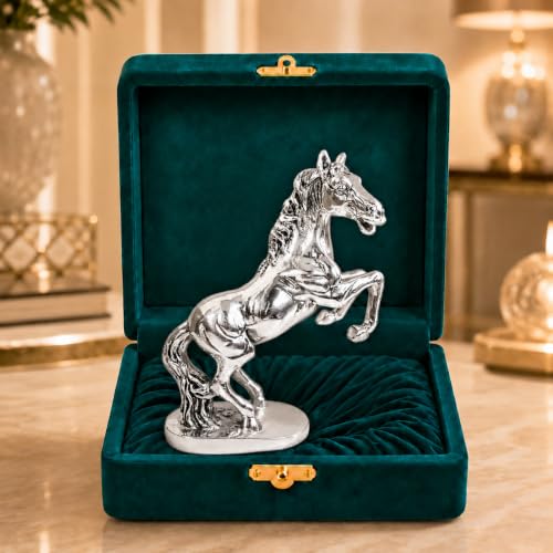Image of 999 Silver Plated Running Horse Showpiece (6.5 Inch) - Elegant Vastu Statue for Home Decor Living Room & Premium Wedding Gifts
