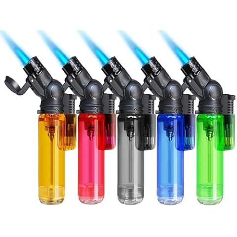 5 Pack Torch Lighter Mini Refillable Butane Lighters Single Jet Flame 45° Rotatable Torch Lighters Windproof Adjustable Butane Gas Lighter for Candle Camping Fireplace Party BBQ Grill(Without Fuel) Cover