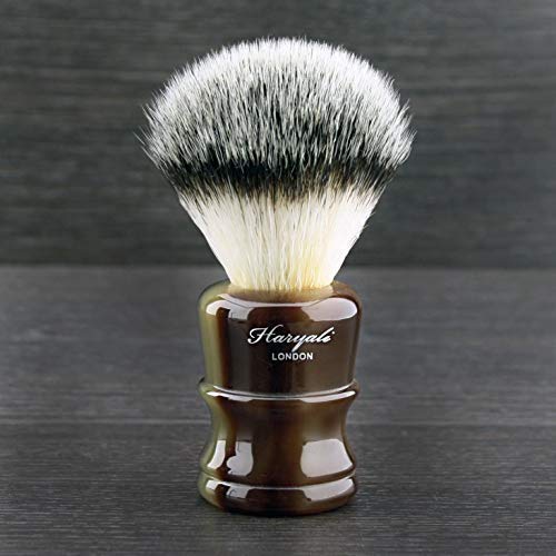 New Shaving Horn Collection > Shaving Brush - Silver Tip Badger Synthetic Fibre Bristles - New Handle Design - Luxury Horn Resin - Exceptional Comfort and Low Maintenance