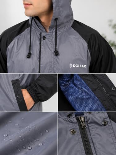 Image of Dollar Men's Waterproof Raincoat Set with Detachable Plastic Visor Hood | Lightweight Polyester Jacket Pant Rainwear Suit with 4 Pockets, Full Sleeve Leakproof for Biking, Trekking & Outdoor