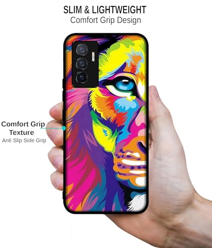 Image of Lion Design Premium 2D Printed Metal Back Case Cover for Vivo V23E 5G / Y75 4G